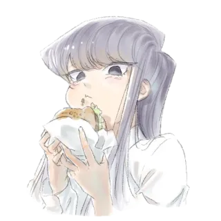 🥰 d119e60c Komi Shouko Komi Can't Communicate アニメ, 女の子, ハンバーガー, 可愛い, 食べる, 古見さんは、コミュ症です。, 古見硝子 telegram sticker