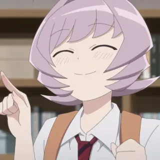 💈 224b828b Najimi Osana Komi Can't Communicate Anime, uniforme escolar, sonriendo, señalando, pelo morado, Komi-san no puede comunicarse, Najimi Osana telegram sticker