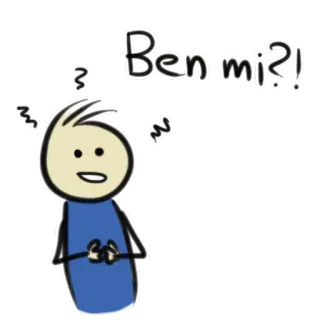 😐 6939d83a Ben mi?! stick figure, question, cartoon, person, confused whatsapp sticker