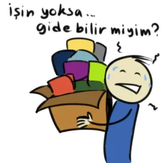 😖 6d7000ae işin yoksa... gide bilir miyim? cartoon, carrying, box, sweating, question, Turkish whatsapp sticker