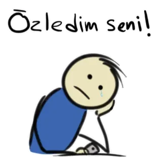 😢 c3218713 Özledim seni! sad, missing, lonely, cartoon, stick figure, longing, emotional whatsapp sticker