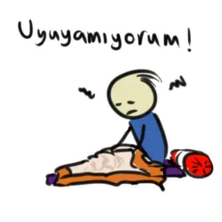 😴 f3809887 Uyuyamiyorum! insomnia, sleeplessness, stick figure, cartoon, tired, sleep whatsapp sticker