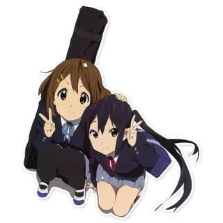 ✌️ 1fa57156 anime, girls, cartoon, school uniform, guitar case, peace sign telegram sticker