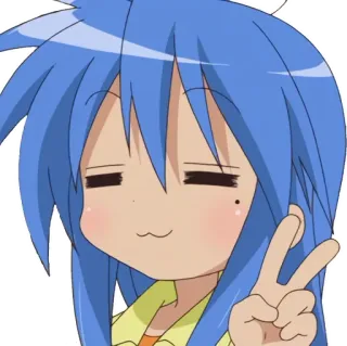 ✌️ e3e1e21a Konata Izumi Lucky Star Аниме, Девушка, Знак мира, Синие волосы whatsapp sticker