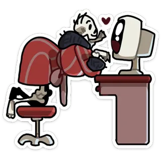💀 61c4e850 การ์ตูน, โครงกระดูก, คอมพิวเตอร์, โต๊ะ, สำนักงาน, เก้าอี้ telegram sticker