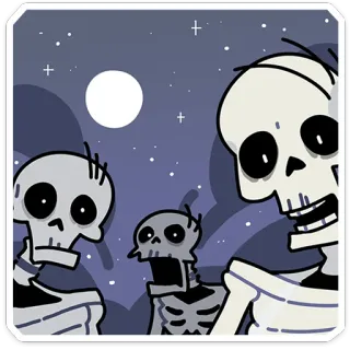 💀 ab385595 โครงกระดูก, กลางคืน, พระจันทร์, ดาว, น่ากลัว, ฮาโลวีน, การ์ตูน, กระดูก telegram sticker