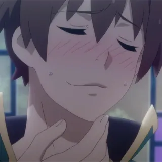 🛡 2bb836ef Kazuma Satou KonoSuba anime, tersipu, malu, seringai, anak laki-laki, Kazuma whatsapp sticker