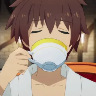 🛡 4010007c Kazuma Konosuba Anime, Minum, Teh, Santai, Relaksasi whatsapp sticker