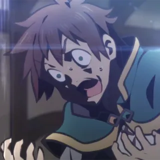 ⚔️ 4680f2f9 Kazuma Konosuba anime, panik, takut, lucu, Kazuma whatsapp sticker