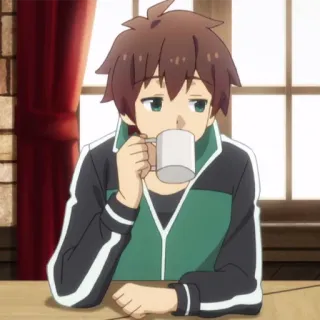 ⚔️ a50234e0 Kazuma Konosuba Anime, Minum, Bosan, Malas, Kazuma, Konosuba whatsapp sticker