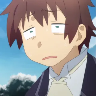 🛡 cb6512b6 Kazuma Satou Konosuba Anime, Kelelahan, Keringat, Wajah, Ekspresi, Karakter whatsapp sticker