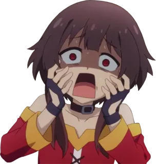 😱 2b5b37ad Megumin Konosuba Anime, Konosuba, Megumin, Uitroep, Bang, Geschrokken, Verrast telegram sticker