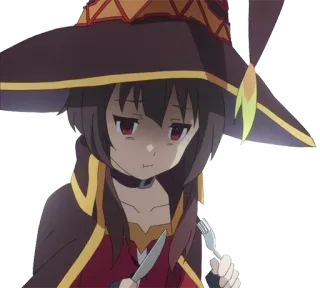 😰 eba24f00 Megumin Konosuba Anime, Manga, Konosuba, Megumin, Personage, Eten, Mes, Vork telegram sticker