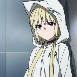 🐱 f03d9a0b ragazza anime, felpa con cappuccio, orecchie da gatto, girocollo, capelli biondi, codini telegram sticker