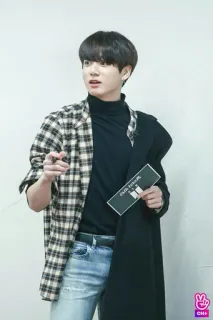 🐰 7fed6579 Jungkook k-pop, cantante, celebrità, uomo, capelli neri, flanella telegram sticker