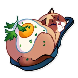 😴 143ae1b7 gatto, uovo, cibo, carino, animale, colazione, bizzarro, cartone animato telegram sticker