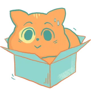 😳 d7ffc32c 고양이, 상자, 귀여운, 동물, 주황색, 웃긴, 귀엽다, 스티커 telegram sticker