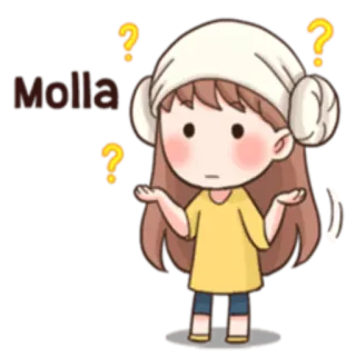 😕 ebf194f4 Molla คำถาม, ผู้หญิง, น่ารัก, การ์ตูน, สับสน telegram sticker