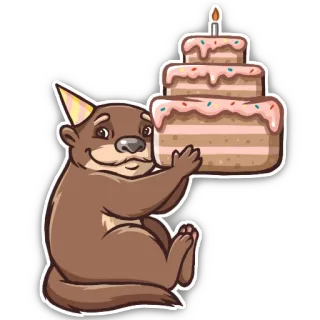 🥳 6dc6203b 수달, 생일, 케이크, 파티, 동물, 귀여운, 만화 telegram sticker