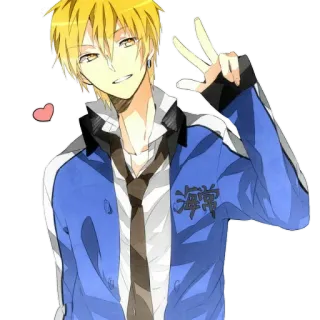 😉 593bb6ab 海常 anime, yellow hair, peace sign whatsapp sticker