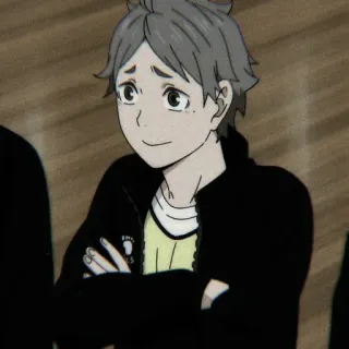 ⚫ 4f35fa9d Sugawara Koushi Haikyuu!! Sugawara Koushi, anime, Haikyuu!!, character, smiling, grey hair whatsapp sticker