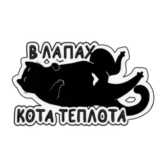 🔥 609290e7 Я ВЛАПАХ КОТА ТЕПЛОТА kot, rosyjski, naklejka, humor, mem, czarny, zwierzę telegram sticker