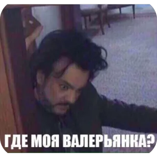 🫥 01cfa0b8 ГДЕ МОЯ ВАЛЕРЬЯНКА? homem, engraçado, valeriana, estressado, meme whatsapp sticker