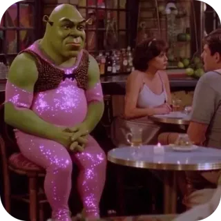 🤨 94392f61 Shrek Shrek, ogro, vestido, lantejoulas, paródia, engraçado whatsapp sticker