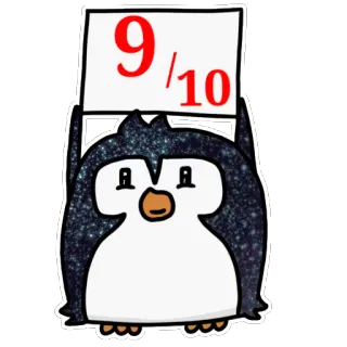 9⃣ 66032157 9/10 pinguino, carino, scintillante, valutazione, 9/10, punteggio, cartone animato telegram sticker