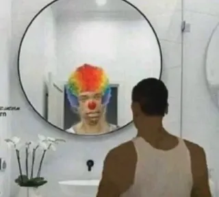 🌟 98458815 ピエロ, 鏡, 反射, 男, バスルーム, 面白い telegram sticker
