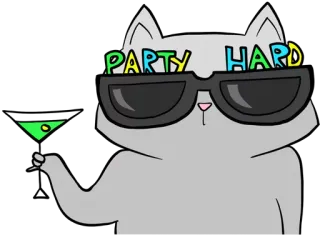 👑 5eccad9e PARTY HARD แมว, ปาร์ตี้, แว่นกันแดด, แข็ง, สัตว์, การ์ตูน, เครื่องดื่ม, การเฉลิมฉลอง telegram sticker