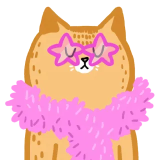 ⭐️ b6412024 แมว, ดาว, ผ้าพันคอ, สีชมพู, แว่นตา, สัตว์ telegram sticker