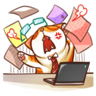 😤 e924d2fc gato, enfadado, oficina, trabajo, estresado, papeles, ordenador telegram sticker