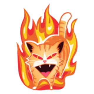 😡 ff74ef1c gatto, fuoco, arrabbiato, cartone animato, animale, fiammeggiante, bruciante whatsapp sticker