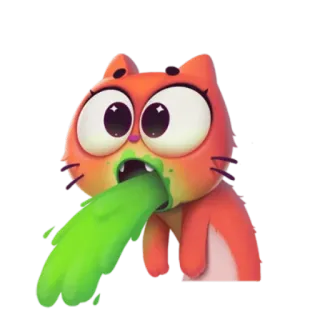 🤢 ccbfec87 mèo, nôn mửa, ốm, xanh lá cây, hoạt hình, động vật, hài hước, màu cam telegram sticker