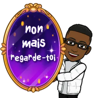 🌝 3c13be1b non mais regarde-toi bitmoji, espejo, selfie, dibujos animados, francés, reflejo telegram sticker