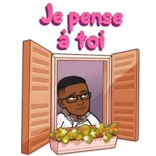 😏 feec5376 Je pense à toi Pensando en ti, Ventana, Dibujos animados, Flores, Bitmoji telegram sticker