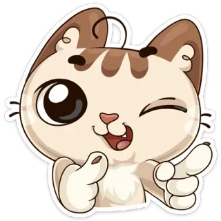 😉 757702d9 gato, adesivo, animal, fofo, desenho animado, apontando, piscando, ilustração whatsapp sticker