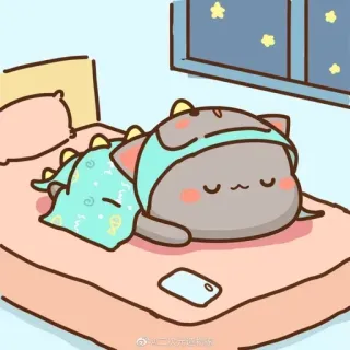 💤 a8a22e2c 二只哈士奇 chat, dinosaure, dormir, dessin animé, lit, animal whatsapp sticker