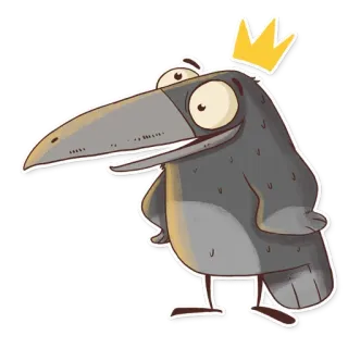 🤩 3d32df88 wrona, ptak, kreskówka, król, korona, zwierzę, królewski telegram sticker