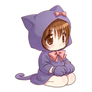 😊 05fdbeee 애니메이션, 소녀, 귀여운, 고양이, 귀, 보라색 telegram sticker