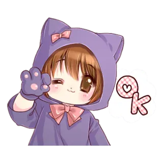🥺 394949e0 OK 카와이, 애니메이션, 귀여운, 여자, 고양이, ok telegram sticker