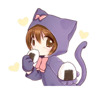 🤤 74bd6b6b 애니메이션, 고양이, 카와이, 귀여운, 소녀, 오니기리, 하트 telegram sticker