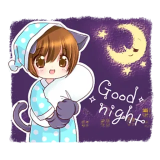 😴 b049ed84 Good night 만화, 수면, 귀여운, 밤, 달, 별, 베개 telegram sticker