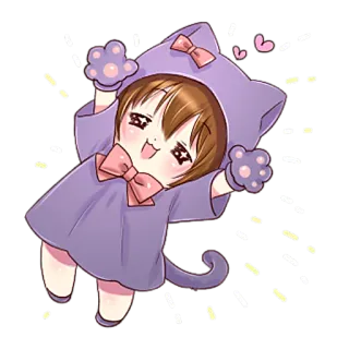 😏 b5e2da9c 고양이, 치비, 귀여운, 보라색, 귀여운, 애니메이션 telegram sticker