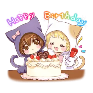 🥳 c5acee2e Happy Birthday 생일, 케이크, 고양이, 축하, 귀여운, 애니메이션 telegram sticker