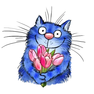 💐 49648641 Katze, Blumen, Tulpen, Cartoon, Tier, Blau, Süß whatsapp sticker
