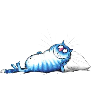 😴 81398147 Katze, Cartoon, blaue Katze, faul, entspannend, schläfrig, Kissen, Tier whatsapp sticker