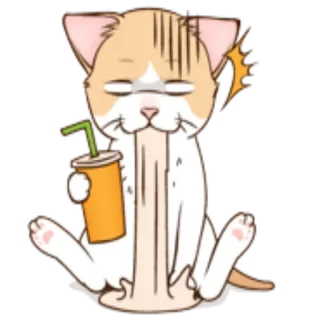 🤮 a7c1a011 kucing, binatang, kartun, minuman, imut, kawaii, lucu, kelelahan telegram sticker