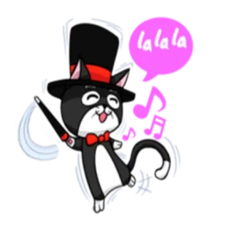 🎼 044be274 la la la kucing, penyanyi, topi tinggi, musik, dasi kupu-kupu, kartun, bernyanyi telegram sticker